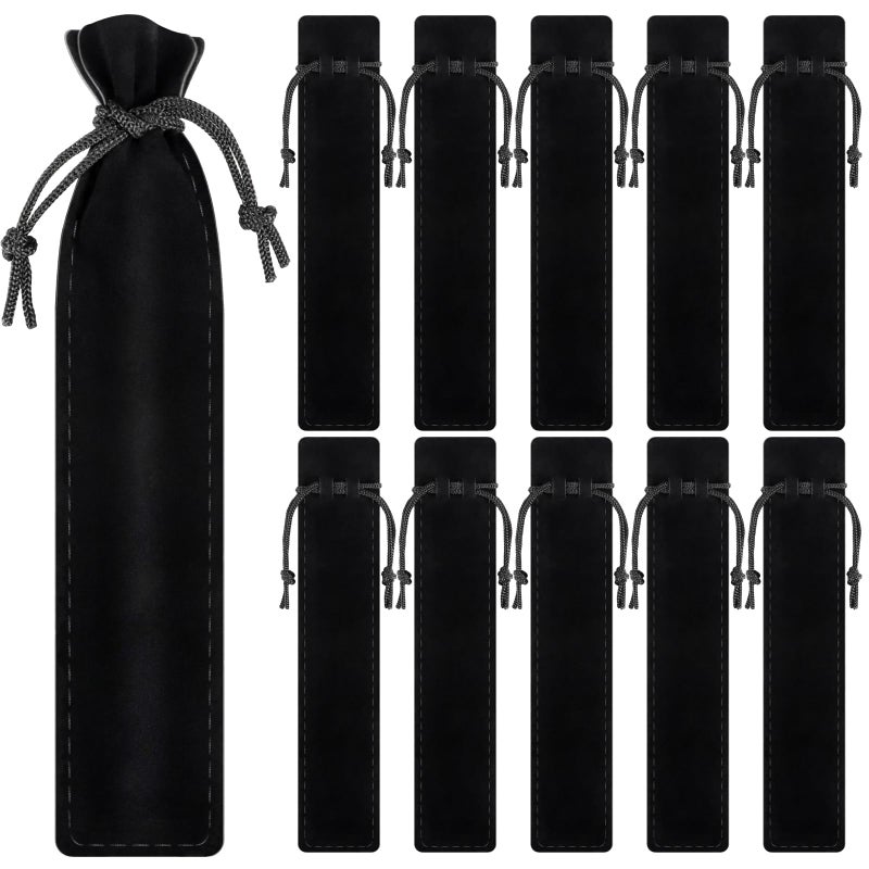 WFPLUS 50 Pieces Velvet Pen Pouch with Drawstring Pencil Sleeve Holders Pen Bag Case Pens Protective for Student Adult Office Business Supplies Gifts (Black) - Image 1